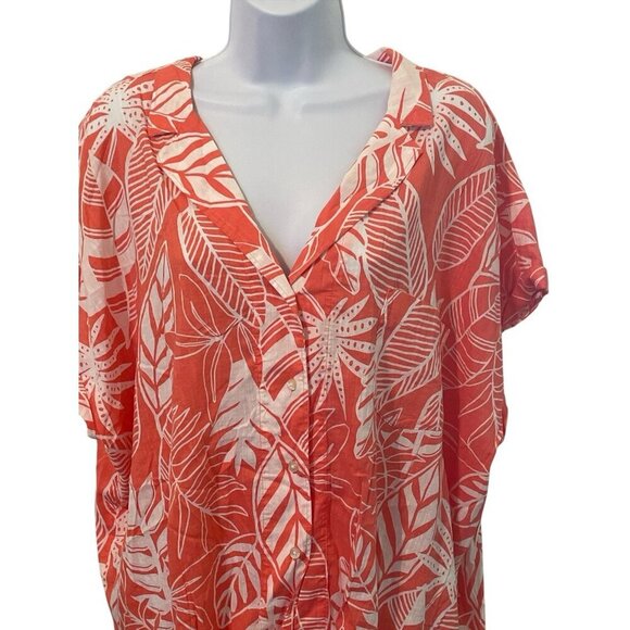 Old Navy Floral Button Front Top Size XXL Orange Hawaiian Short Sleeve - Picture 4 of 14